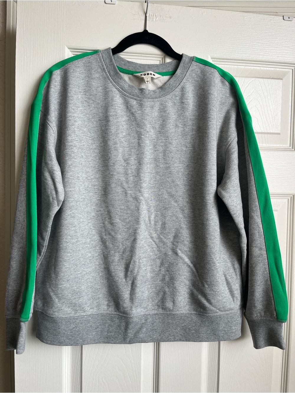 NWOT Boden Grey Sweatshirt with Green Sleeve Stripes